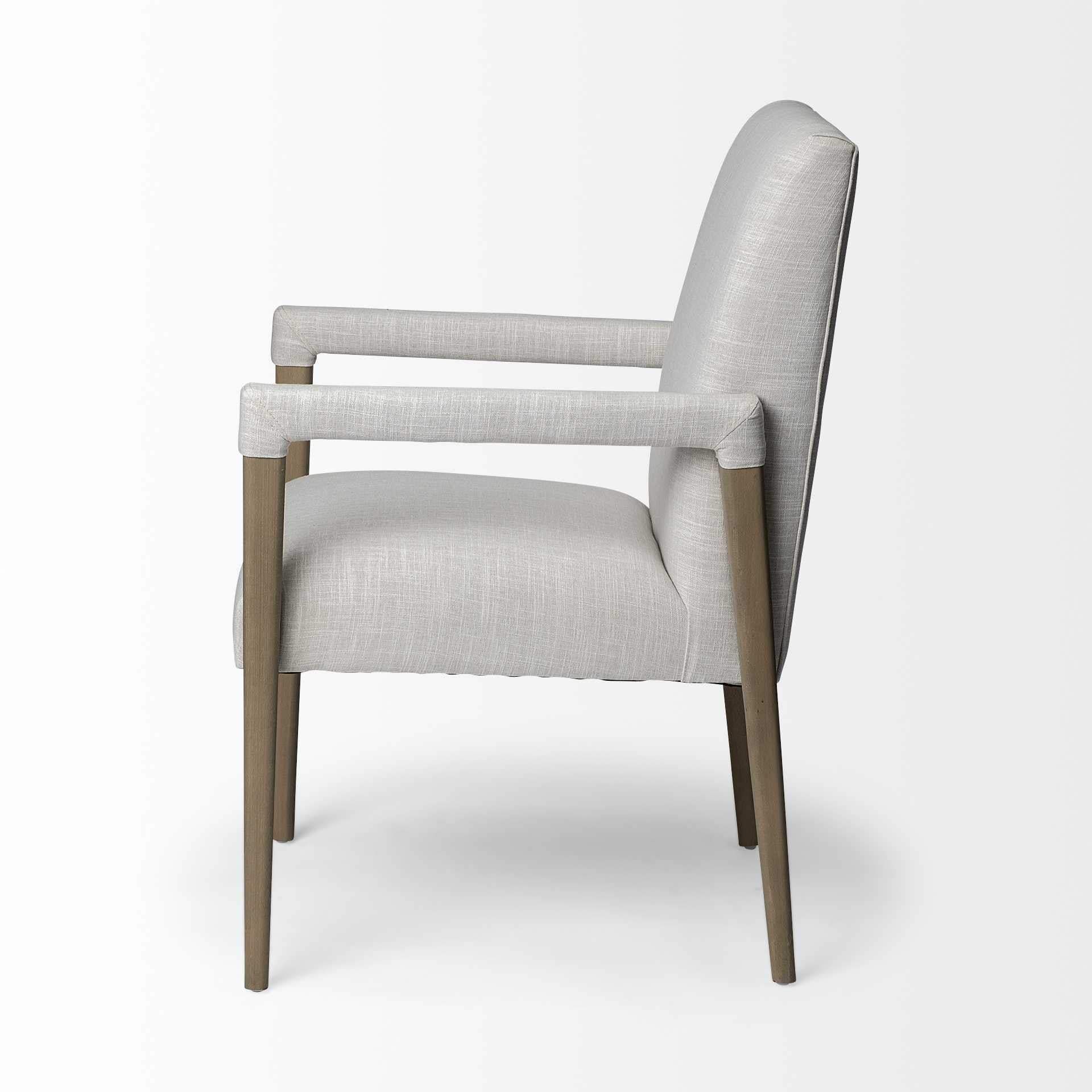 Cream And Brown Upholstered Fabric King Louis Back Dining Arm Chair - Image 3
