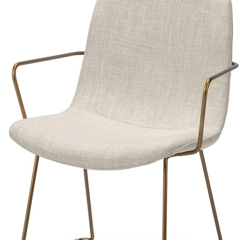 Cream And Gold Upholstered Fabric Dining Arm Chair - Image 8