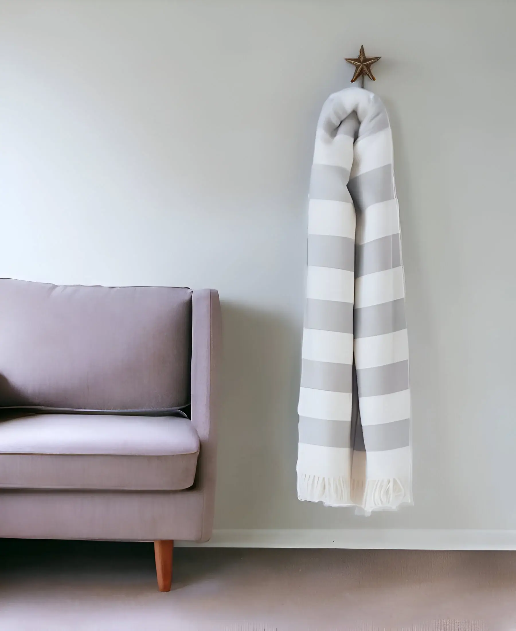 Cream and Gray Slanted Stripe Fringed Throw Blanket - Image 2