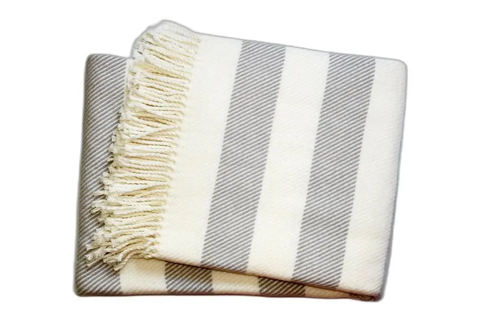 Cream and Gray Slanted Stripe Fringed Throw Blanket - Image 3