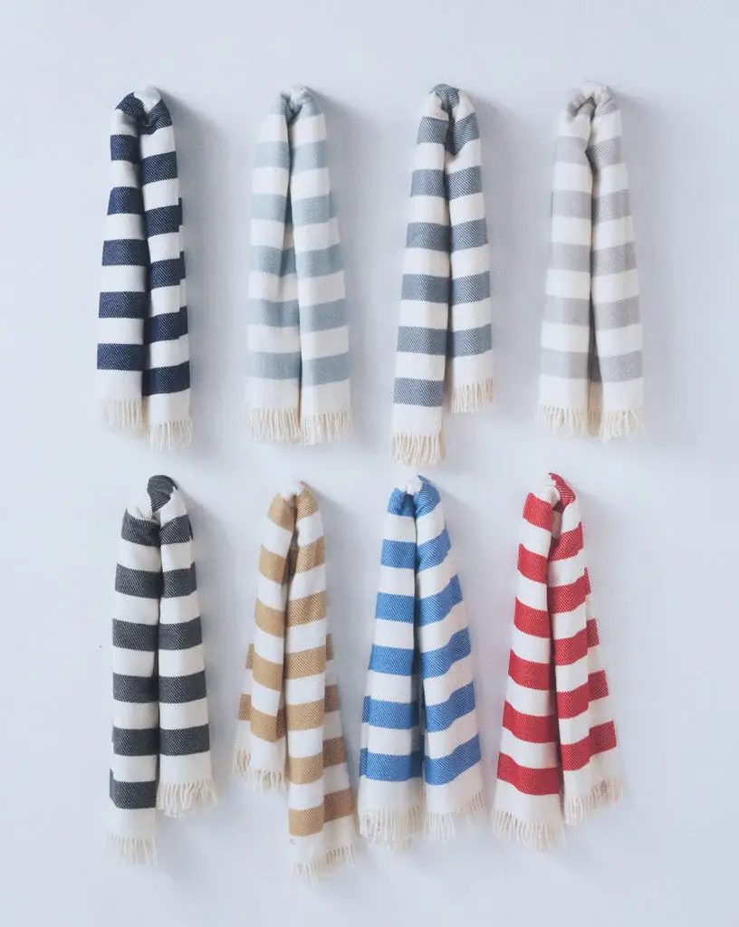 Cream and Gray Slanted Stripe Fringed Throw Blanket - Image 6