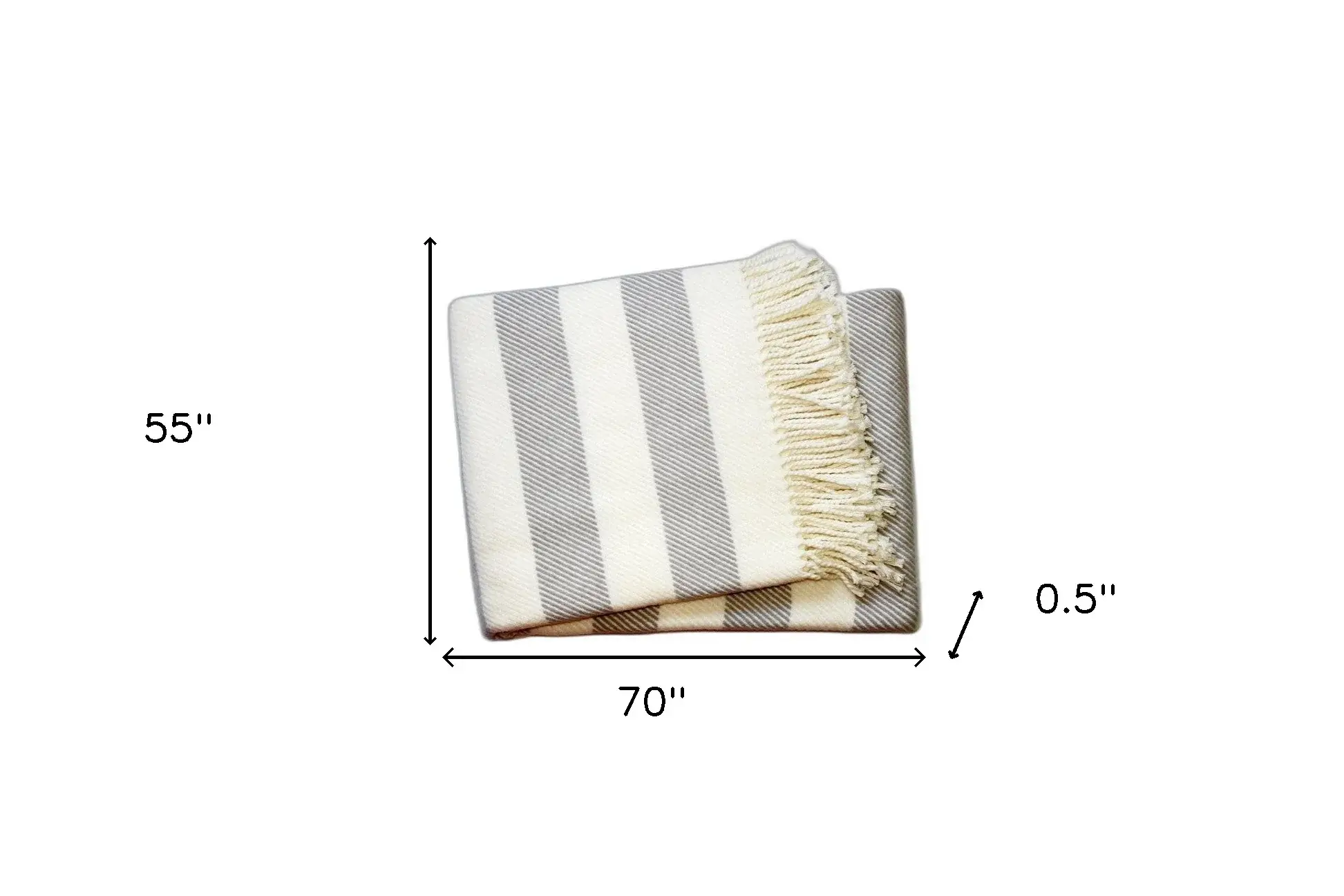 Cream and Gray Slanted Stripe Fringed Throw Blanket - Image 7