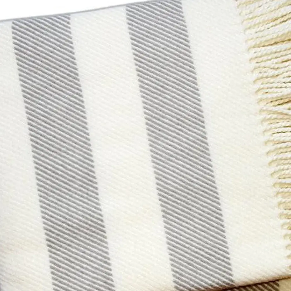 Cream and Gray Slanted Stripe Fringed Throw Blanket - Image 8