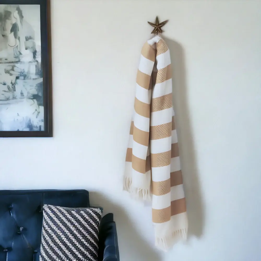 Cream and Stone Slanted Stripe Fringed Throw Blanket - Image 2