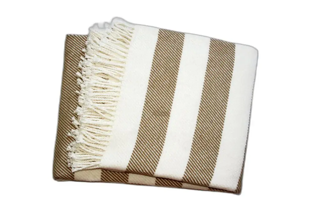 Cream and Stone Slanted Stripe Fringed Throw Blanket - Image 3