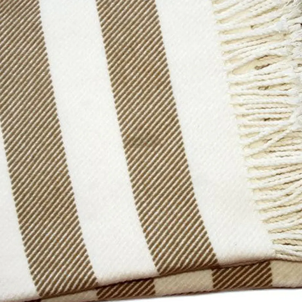 Cream and Stone Slanted Stripe Fringed Throw Blanket - Image 5