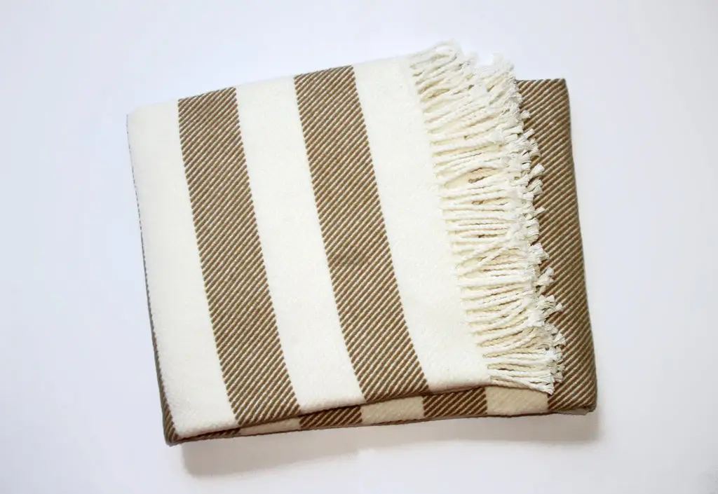 Cream and Stone Slanted Stripe Fringed Throw Blanket - Image 6