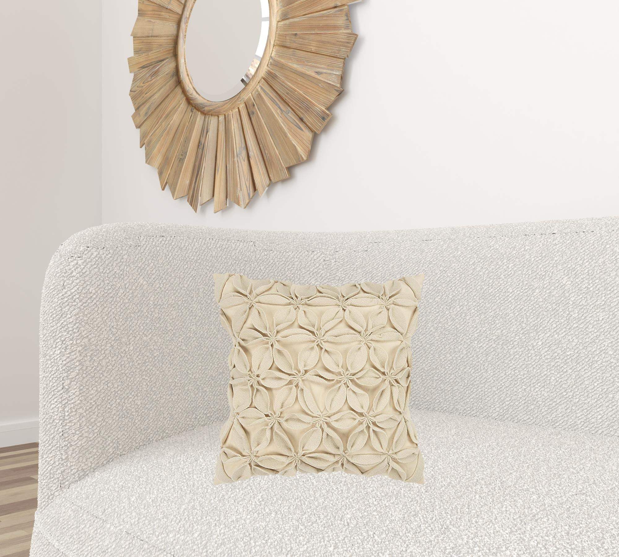 Cream Pinwheel Floral Petal Down Filled Throw Pillow - Image 2