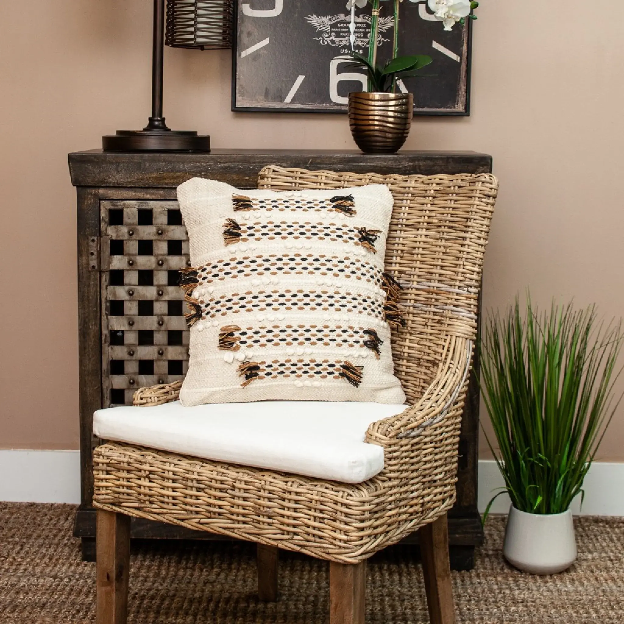 Creamy Beige Textured Throw Pillow - Image 8