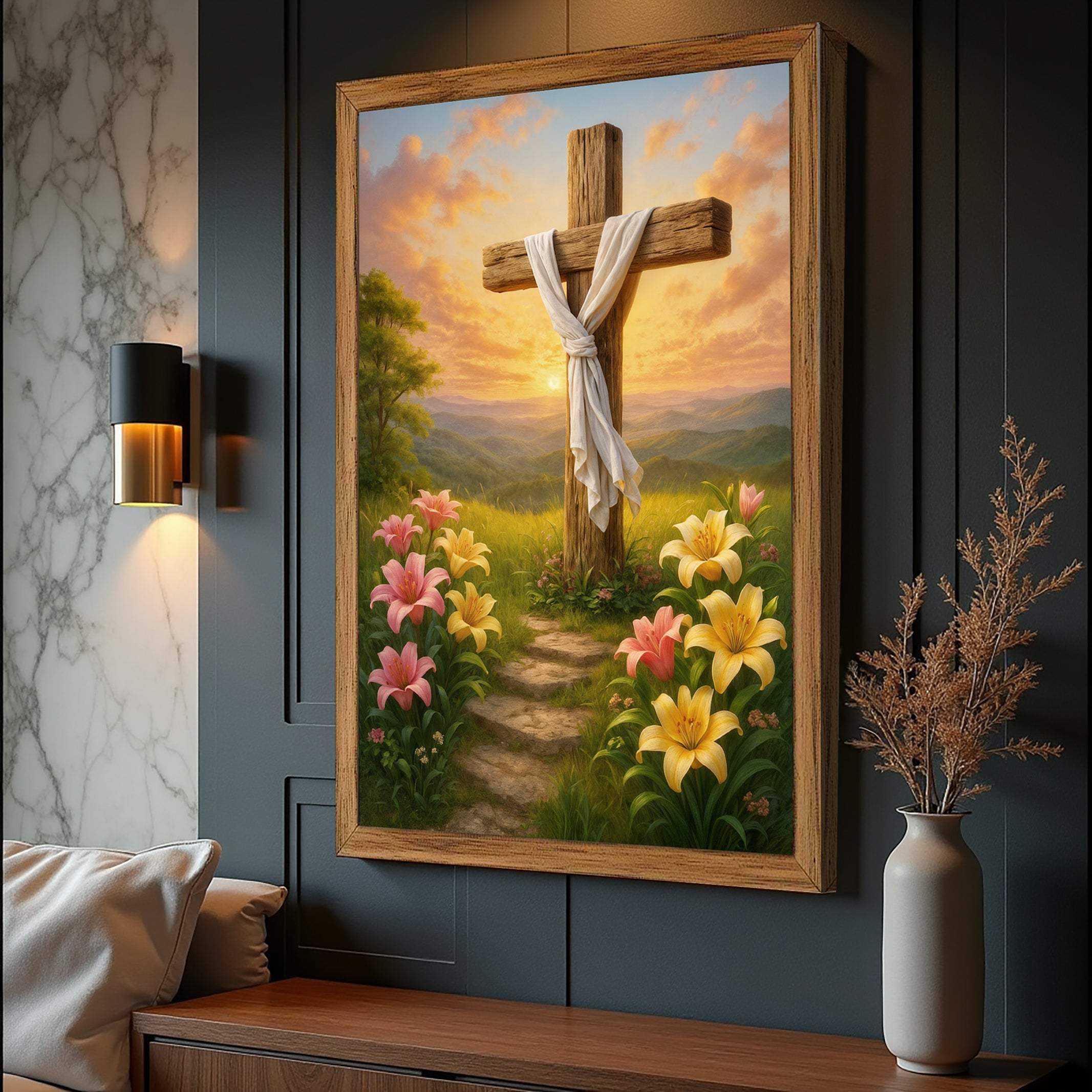 Cross and Flowers Faith Wall Art II - Image 3