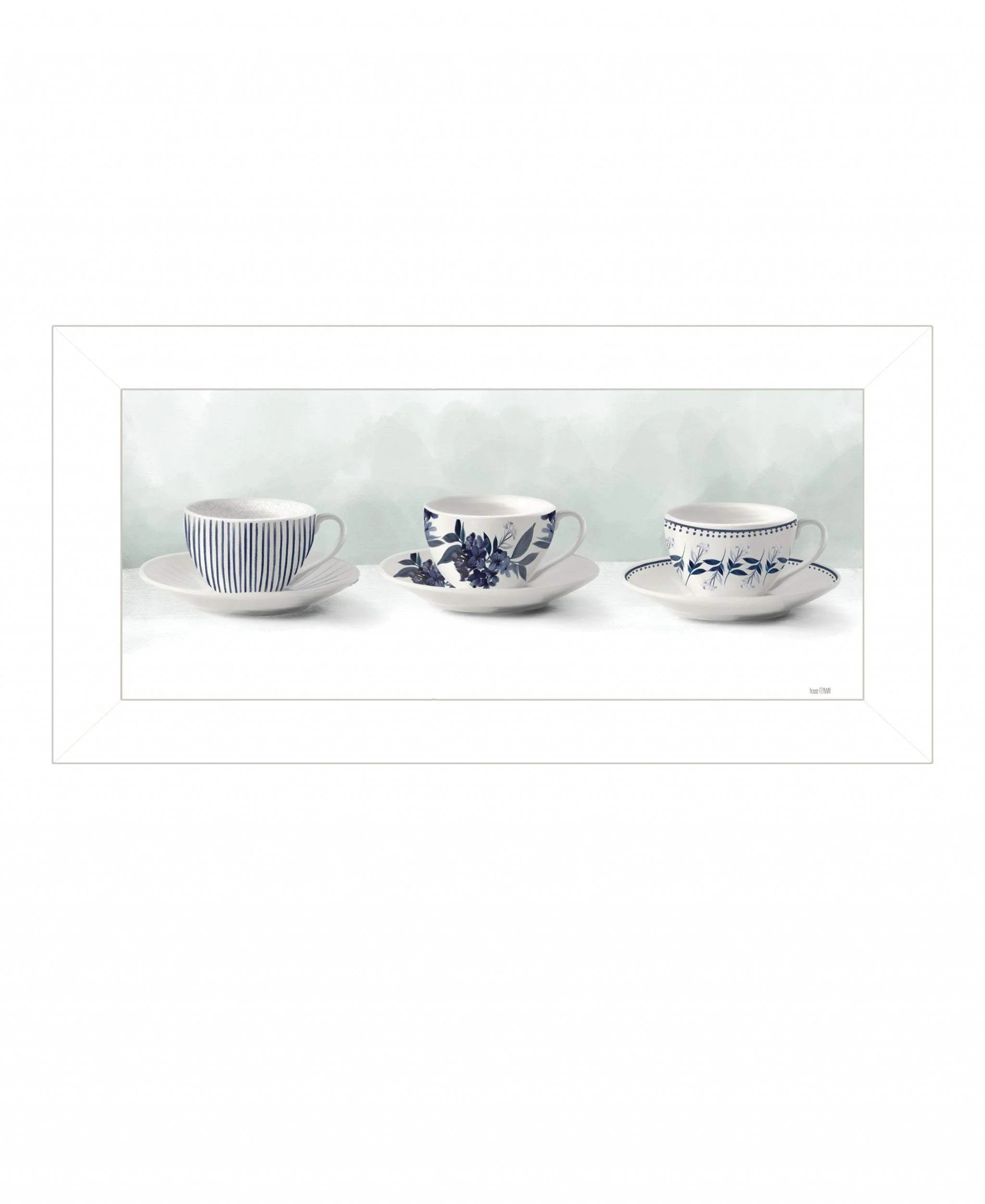 Cups and Saucers 1 White Framed Print Wall Art - Image 2