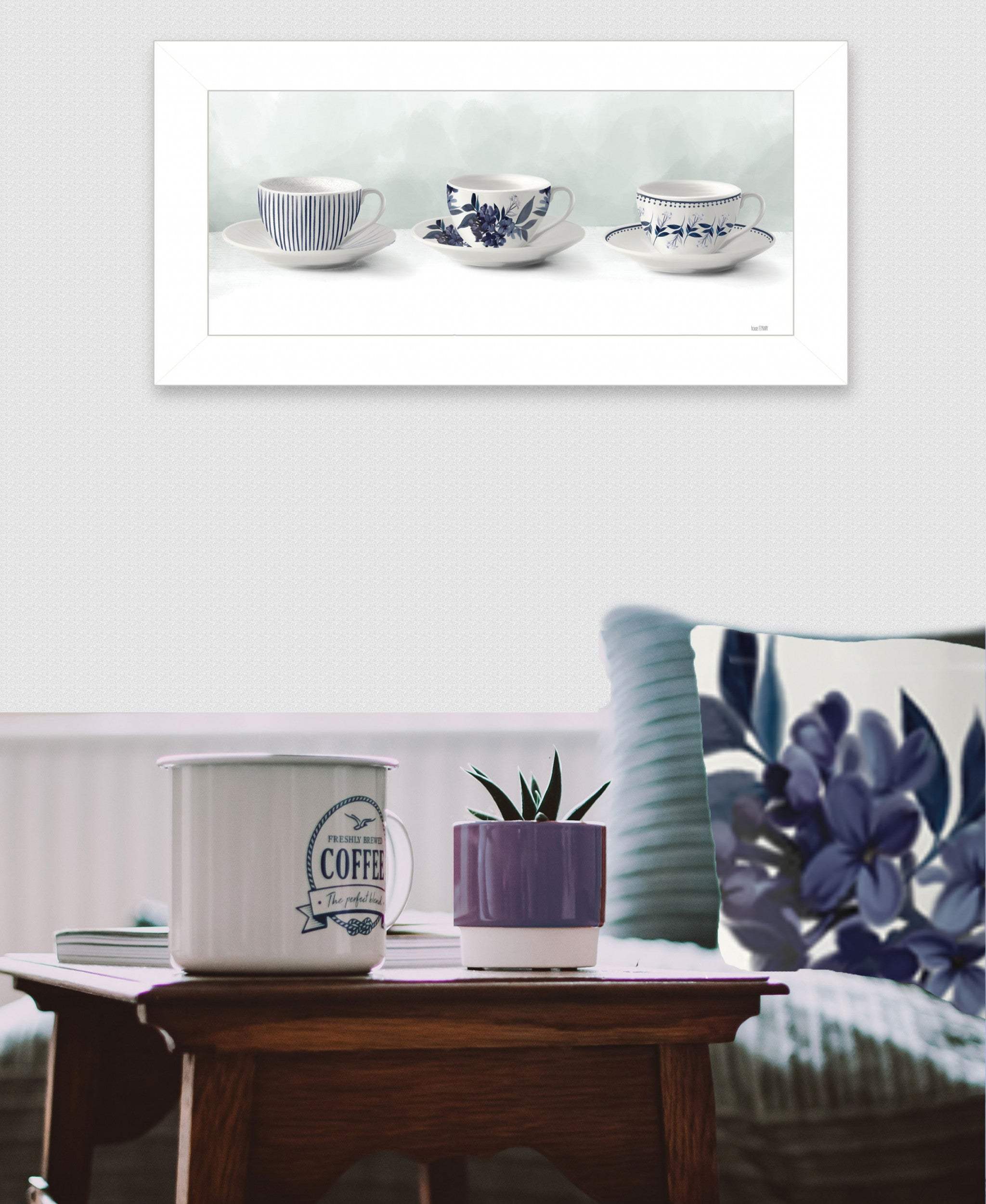 Cups and Saucers 1 White Framed Print Wall Art - Image 4