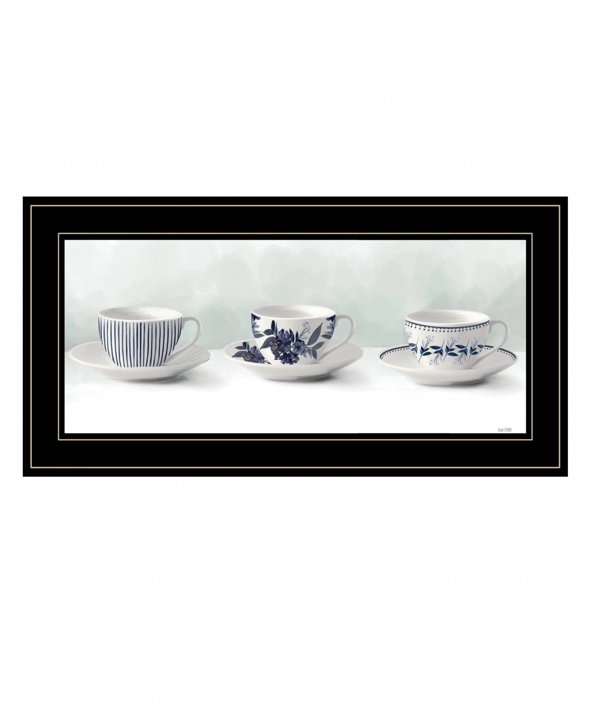 Cups and Saucers 3 Black Framed Print Wall Art - Image 2