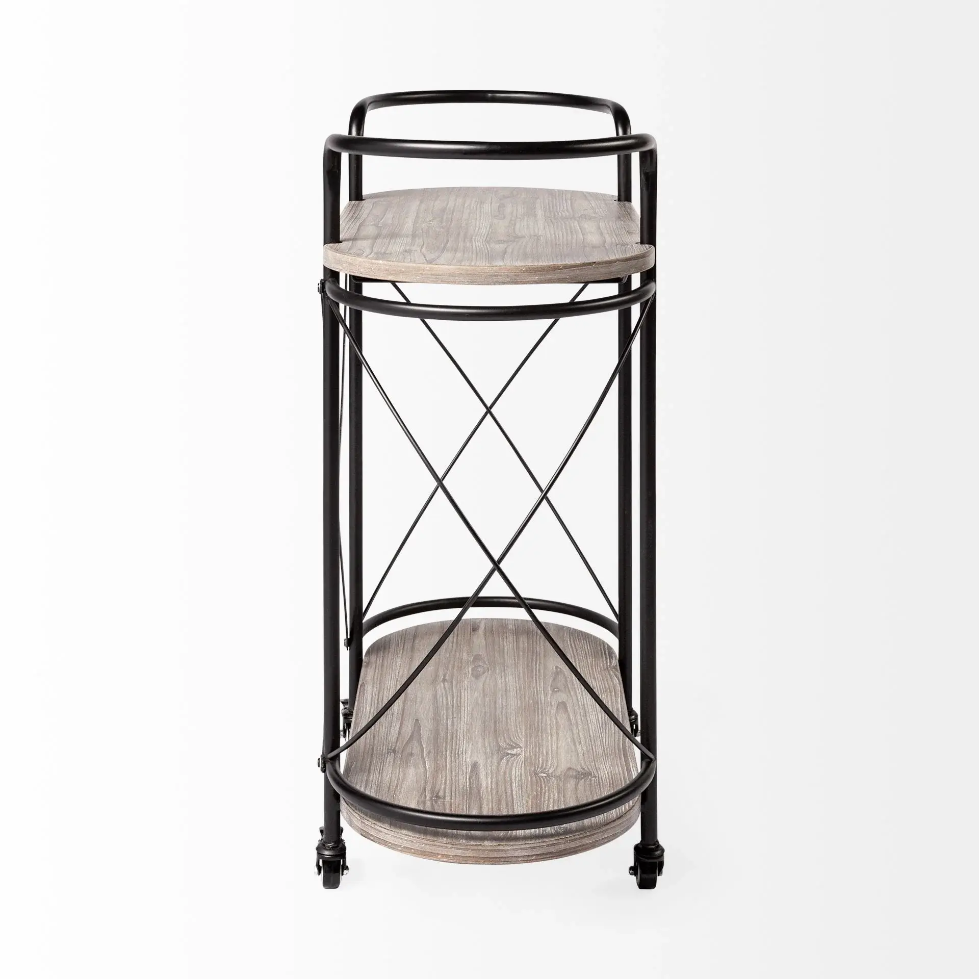 Cyclider Black Metal With Two Wooden Shelves Bar Cart - Image 3
