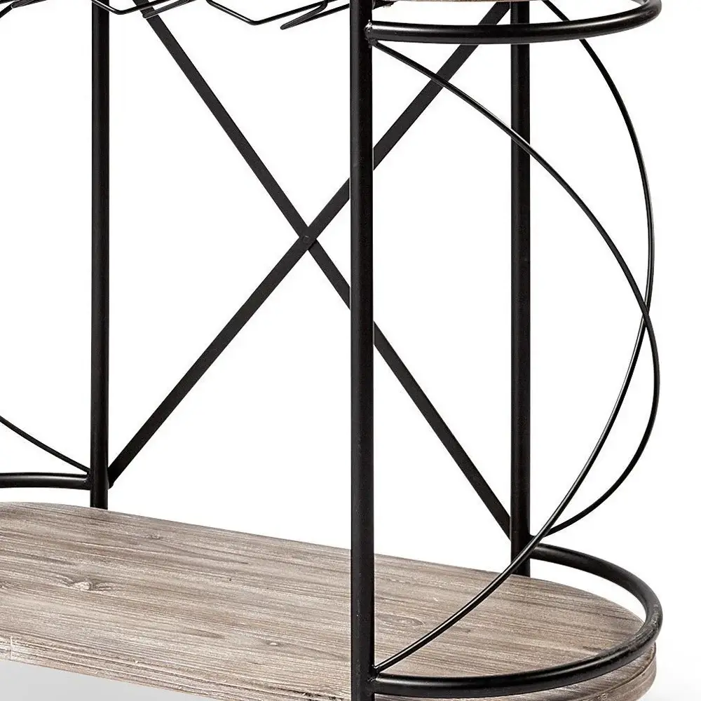 Cyclider Black Metal With Two Wooden Shelves Bar Cart - Image 5