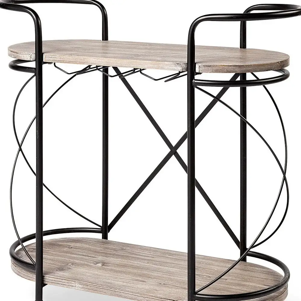 Cyclider Black Metal With Two Wooden Shelves Bar Cart - Image 6