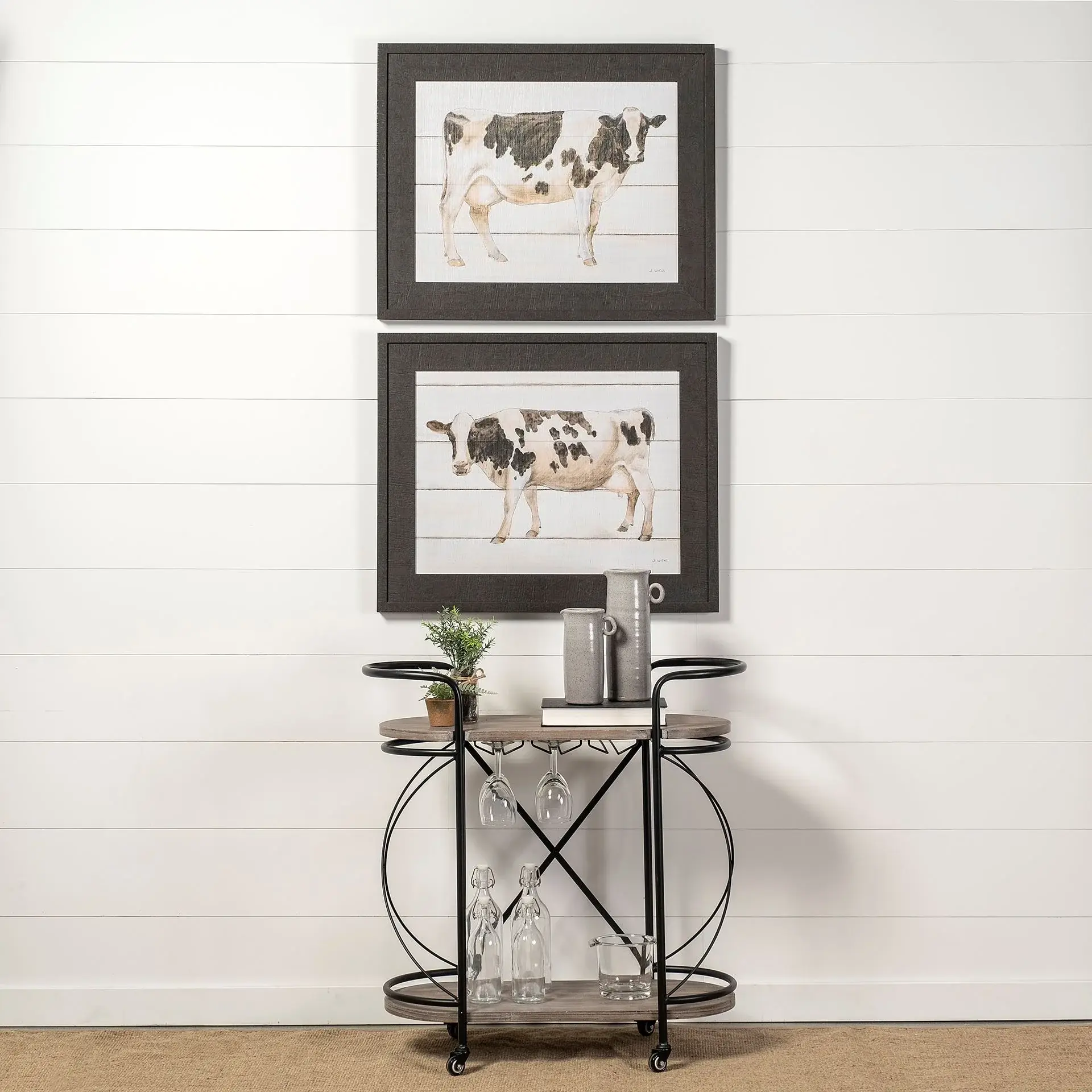 Cyclider Black Metal With Two Wooden Shelves Bar Cart - Image 7