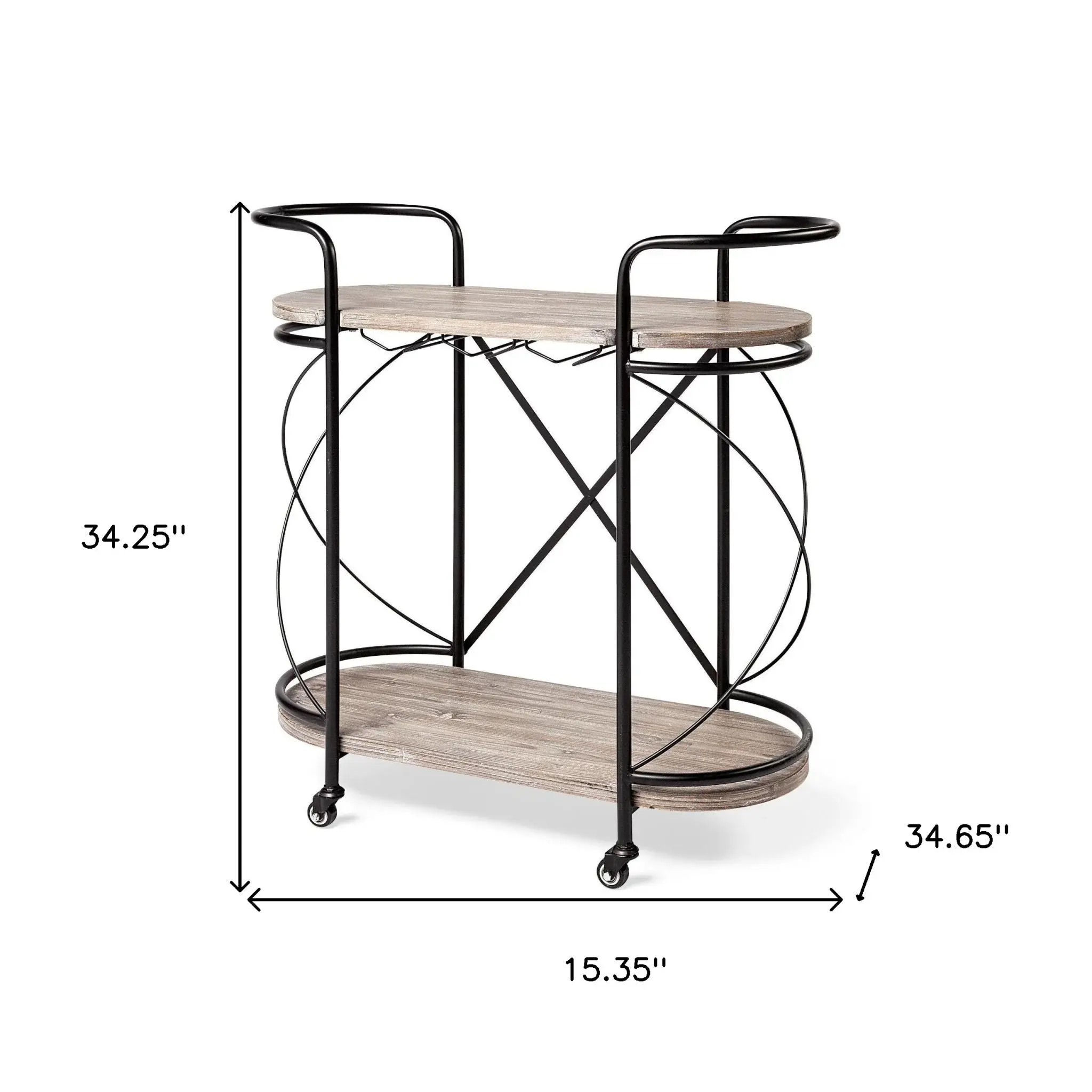Cyclider Black Metal With Two Wooden Shelves Bar Cart - Image 9