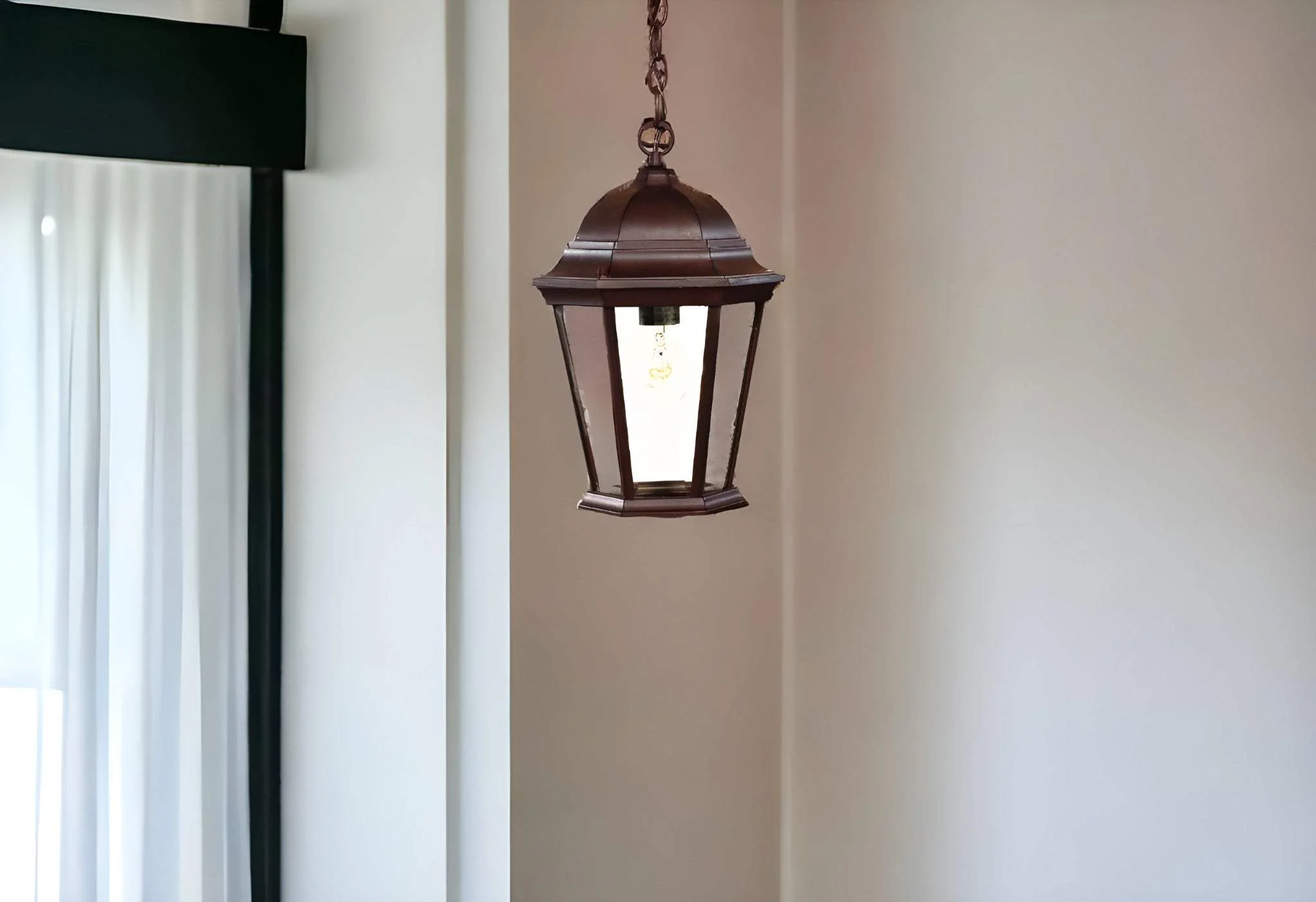 Dark Brown Domed Glass Lantern Hanging Light - Image 2