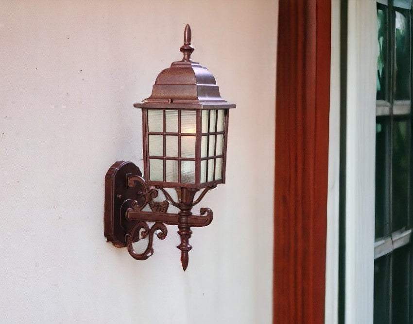 Dark Brown Window Pane Lantern Wall Sconce - Image 2