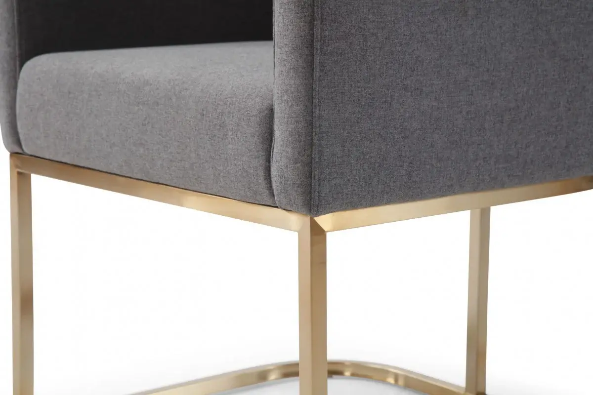 Dark Gray And Antiqued Brass Upholstered Fabric Dining Arm Chair - Image 4
