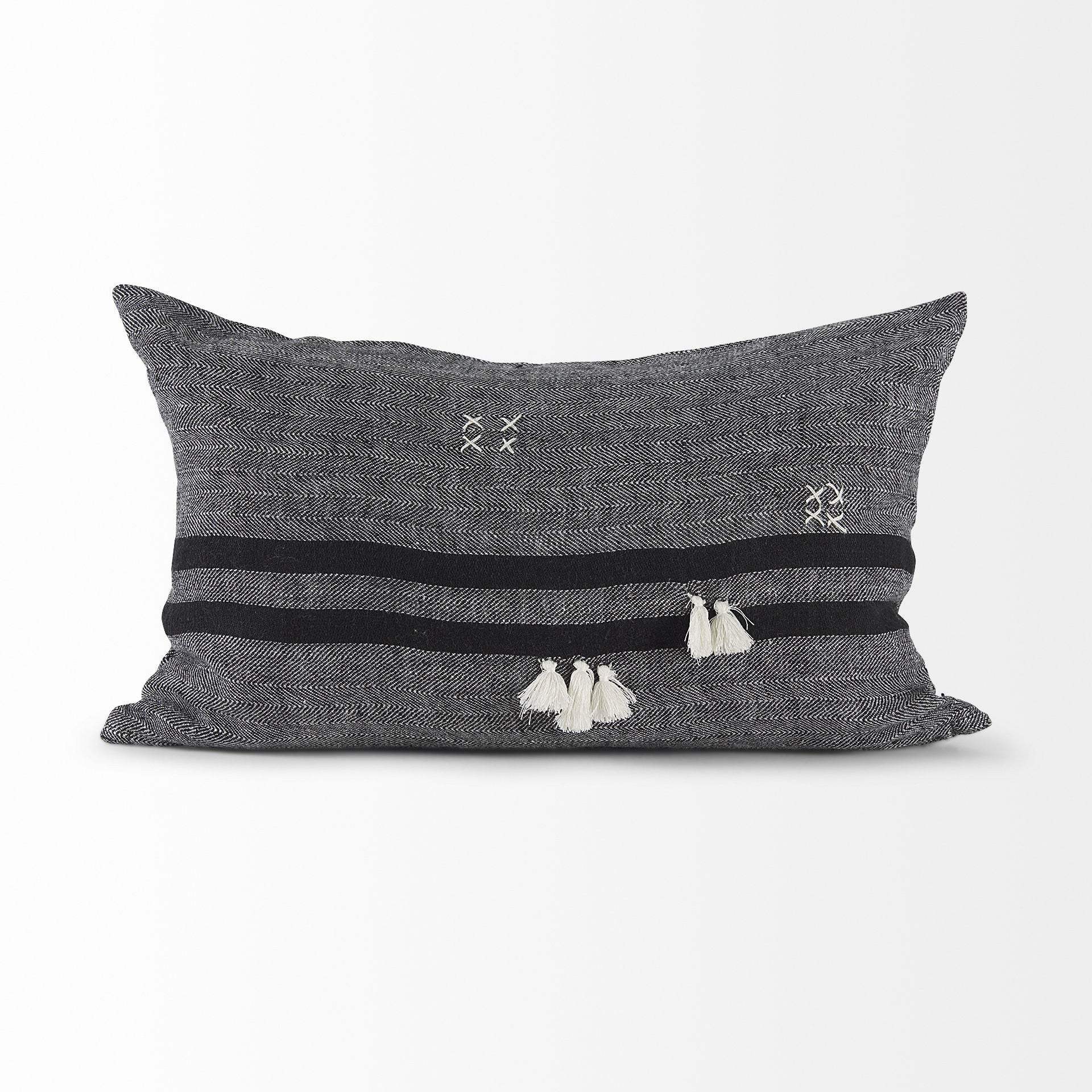 Dark Gray Detailed Lumbar Throw Pillow Cover - Image 3