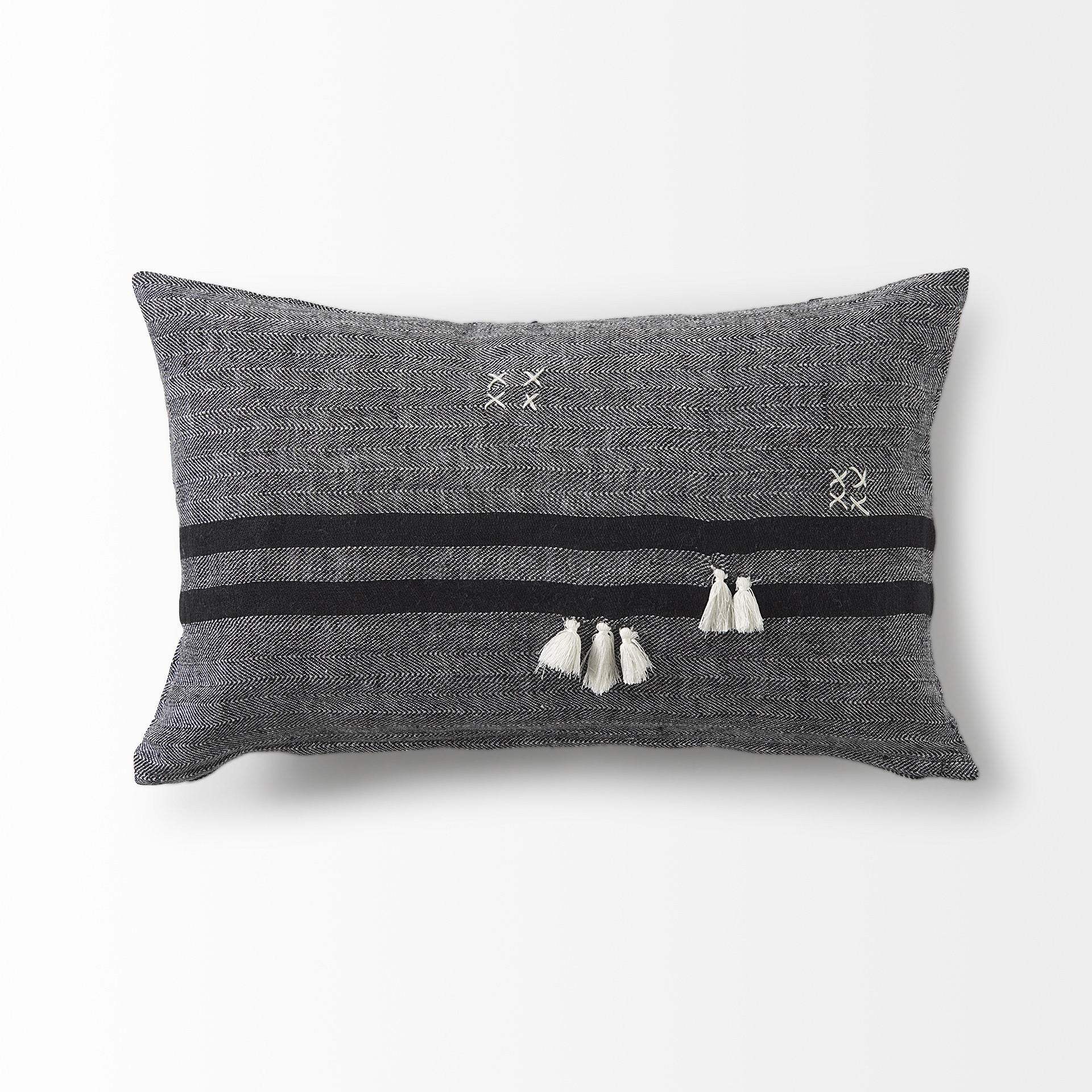 Dark Gray Detailed Lumbar Throw Pillow Cover - Image 6
