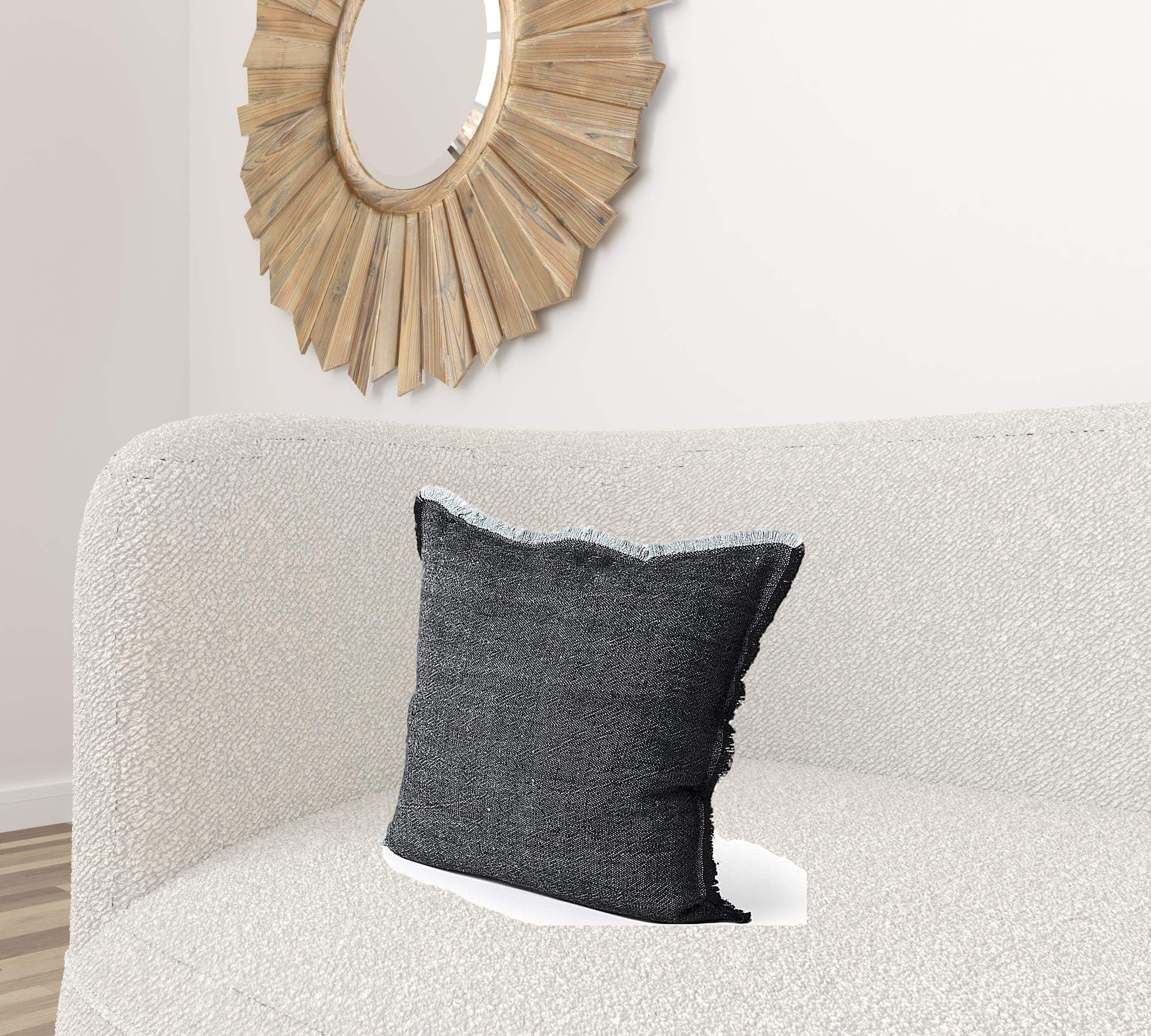 Dark Gray Fringed Throw Pillow Cover - Image 2