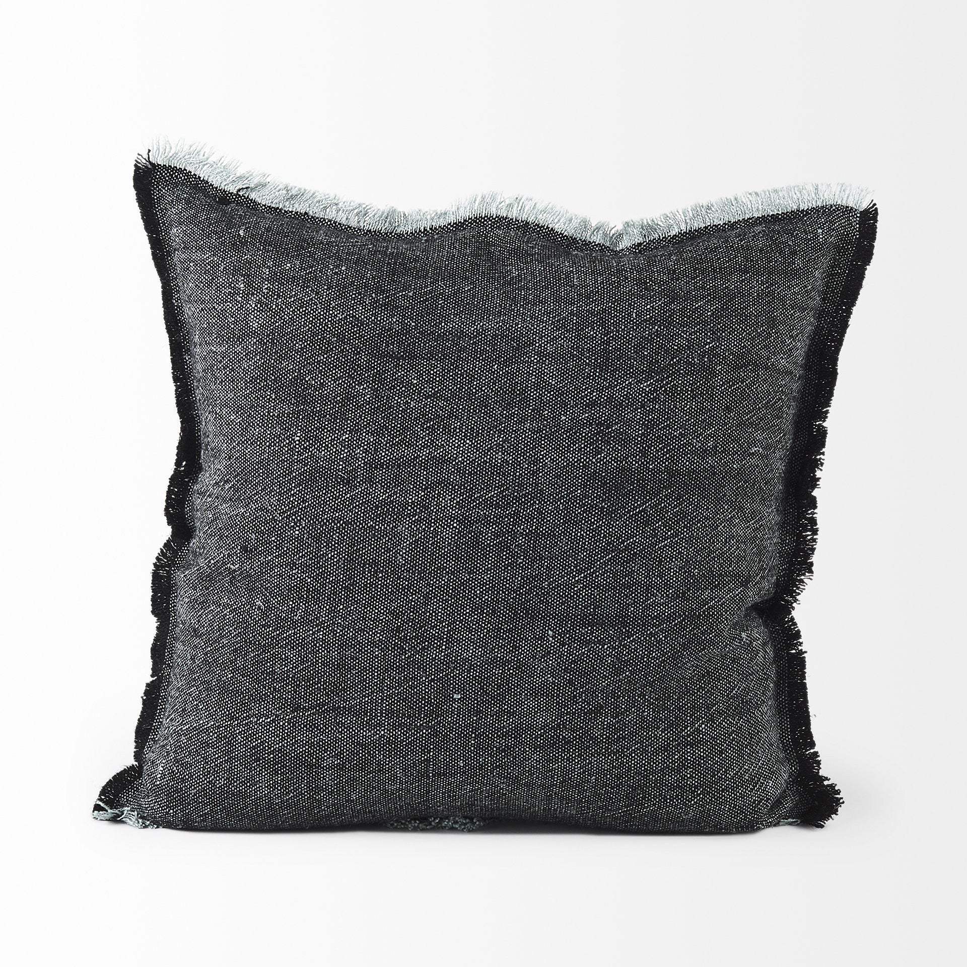 Dark Gray Fringed Throw Pillow Cover - Image 3