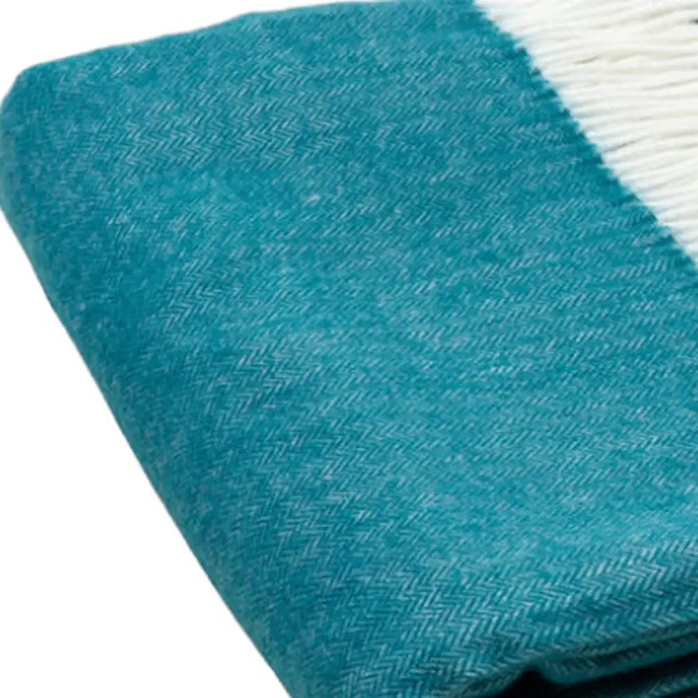 Dark Teal Soft Acrylic Herringbone Throw Blanket - Image 3