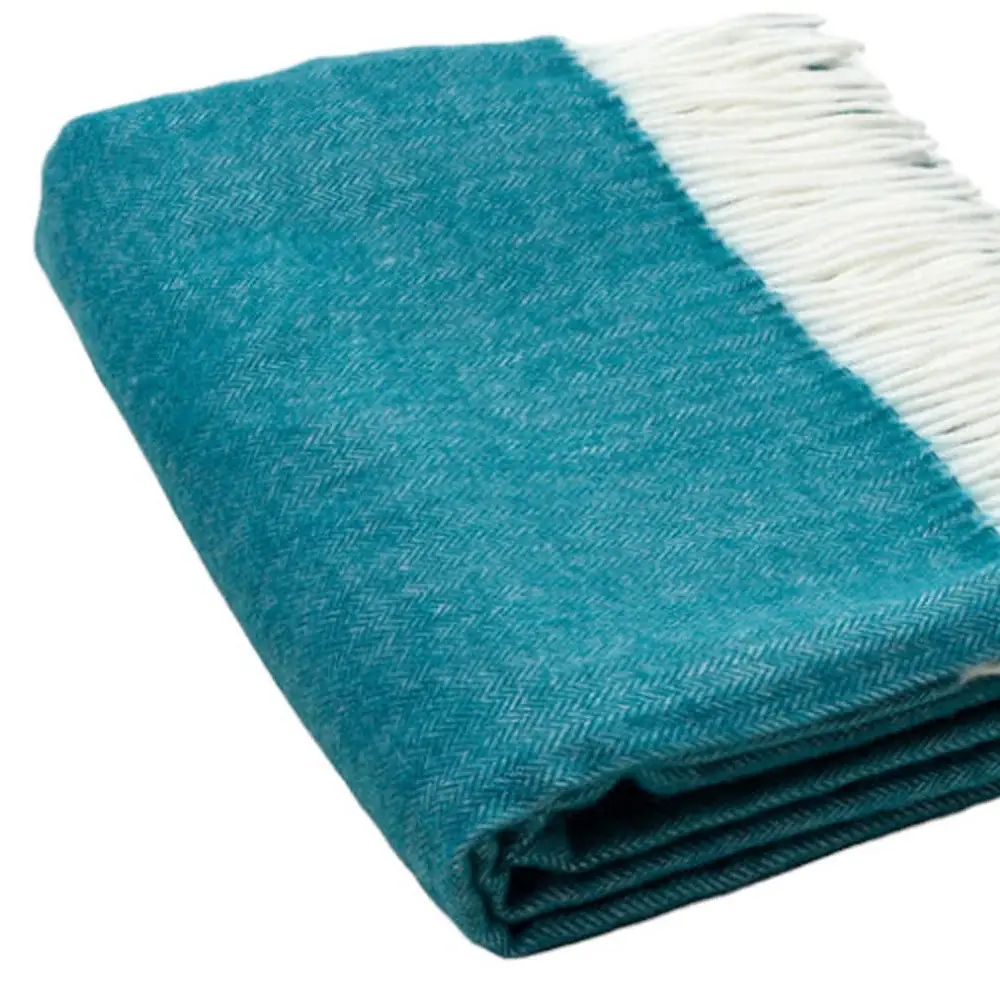 Dark Teal Soft Acrylic Herringbone Throw Blanket - Image 4
