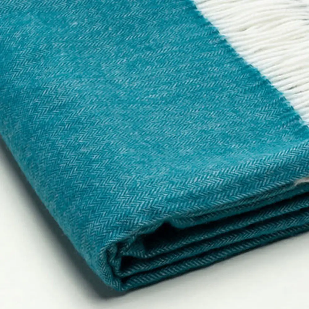 Dark Teal Soft Acrylic Herringbone Throw Blanket - Image 5