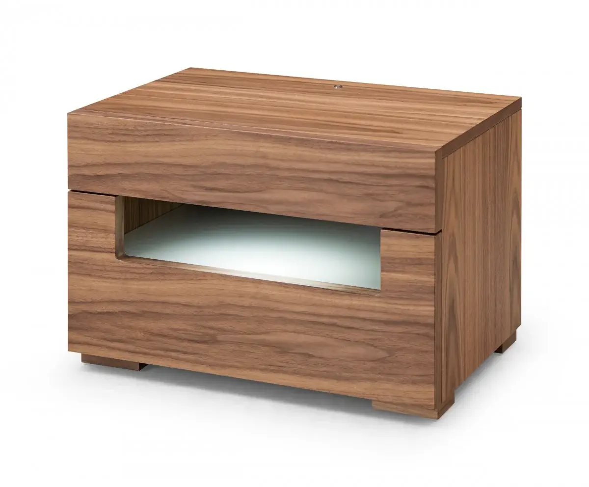 Dazzling contemporary LED Walnut Nightstand with Two Drawers - Image 2