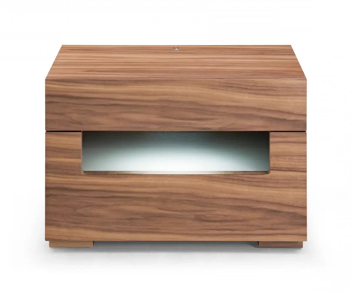 Dazzling contemporary LED Walnut Nightstand with Two Drawers - Image 4