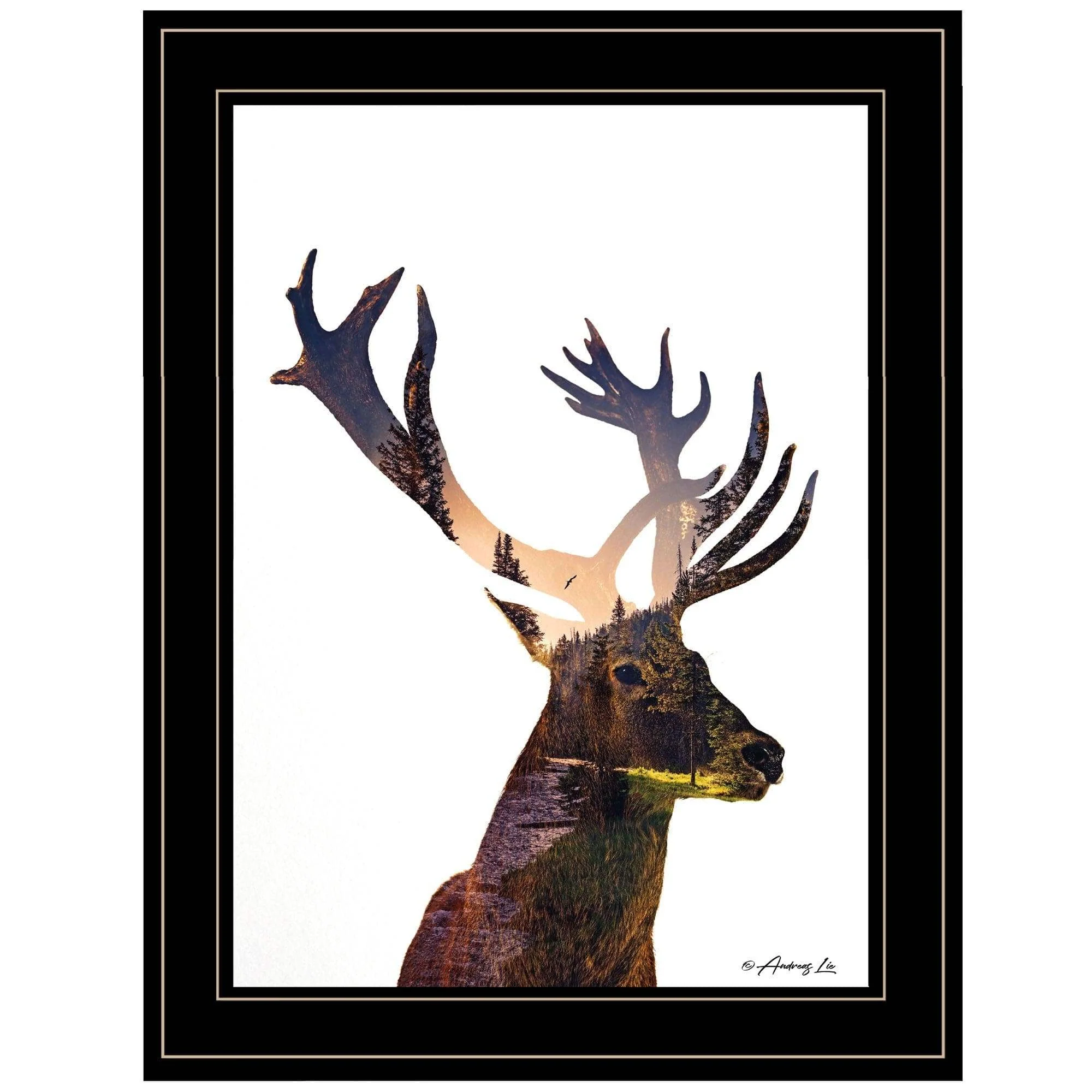 Deer in the Forest 2 Black Framed Print Wall Art - Image 2