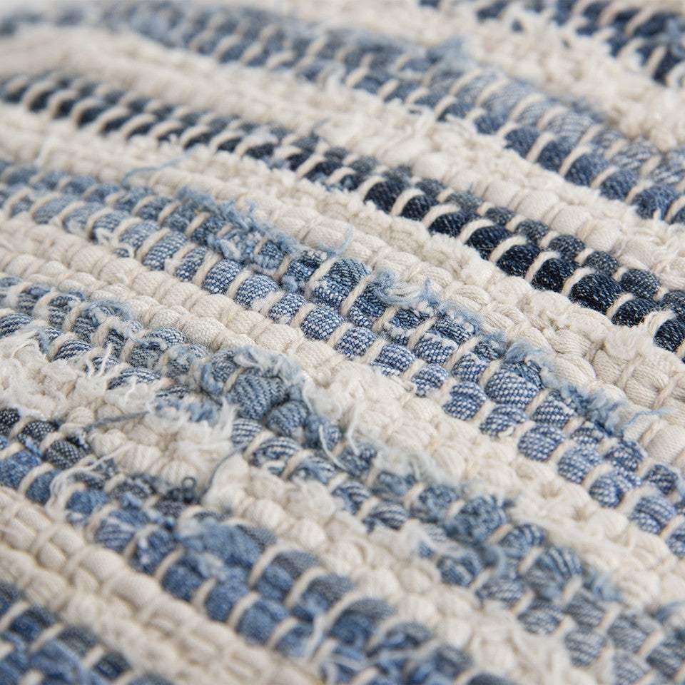 Denim Blue Repurposed Woven Strips Lumbar Pillow - Image 5