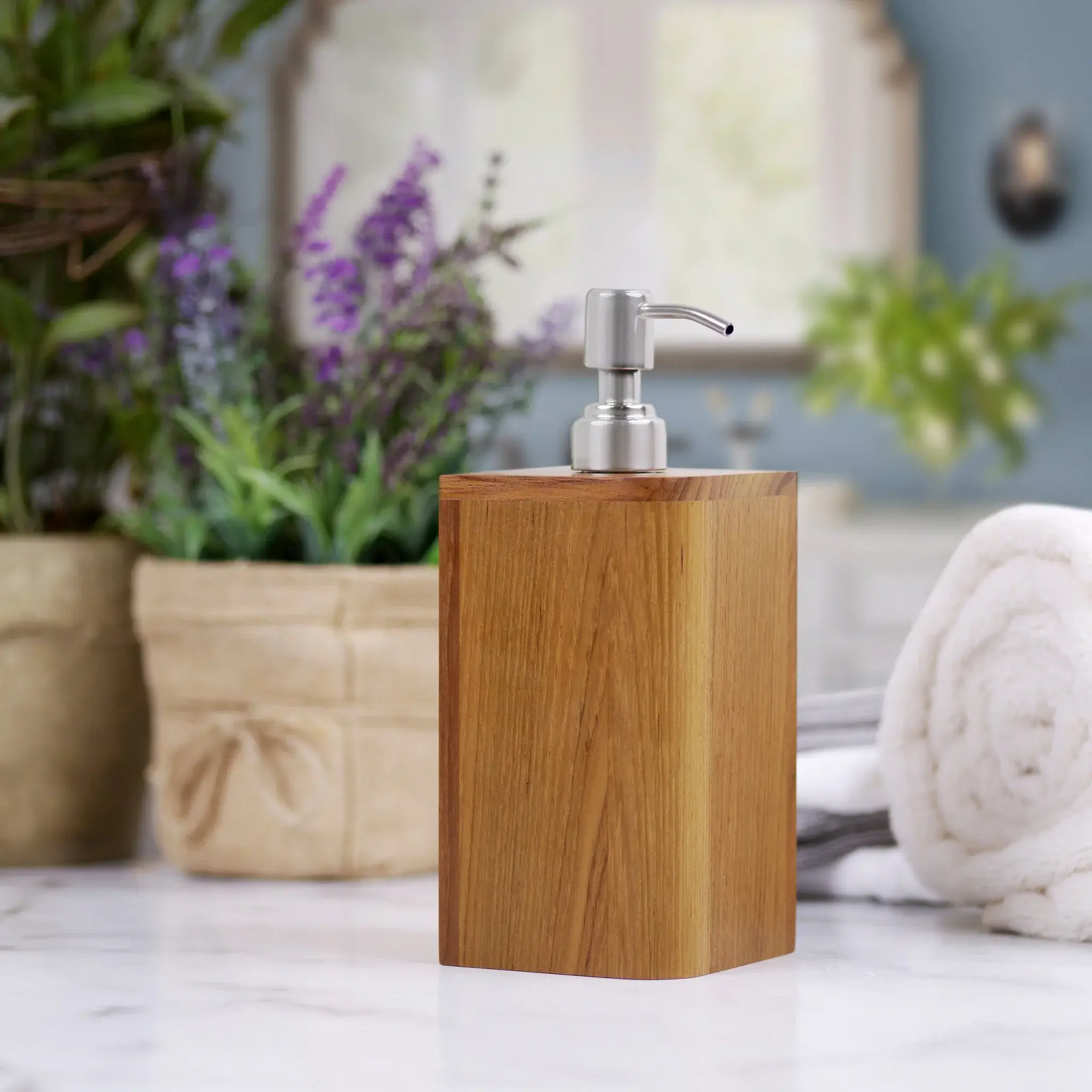 Designer Genuine Teak Soap Dispenser - Image 6