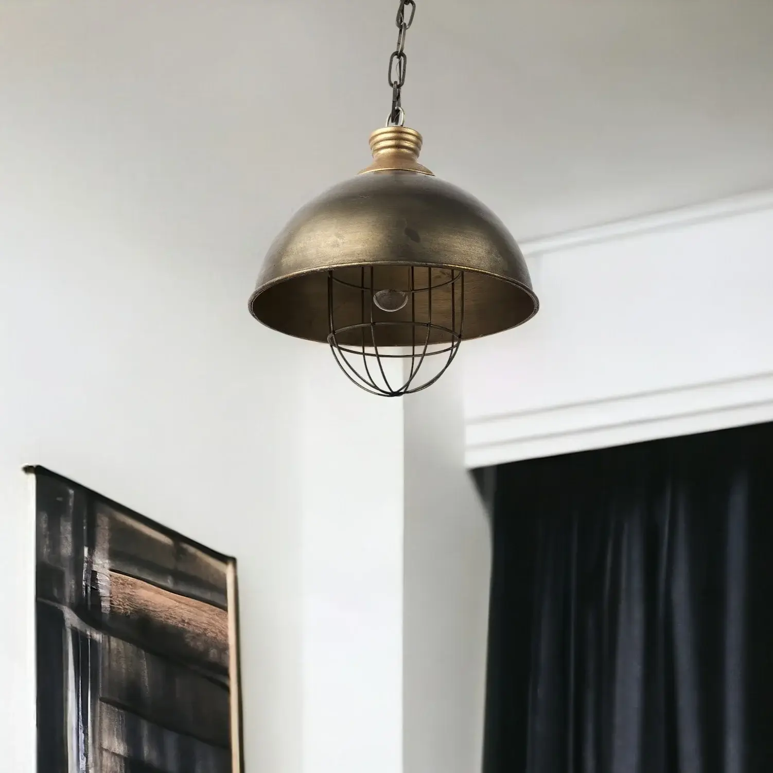 Distressed Bronze Metal Dome Hanging Light - Image 2