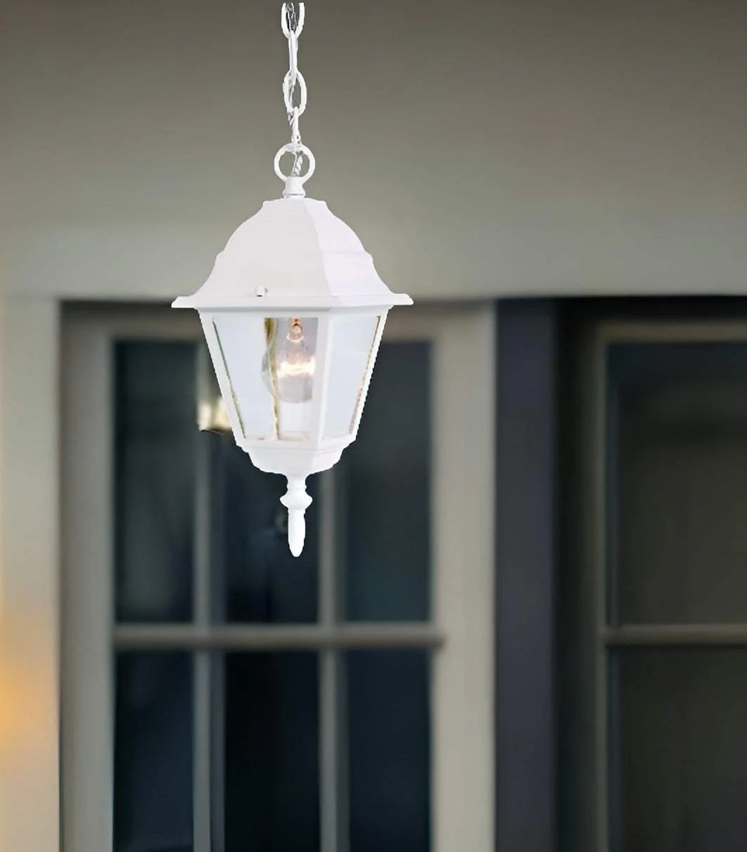 Distressed White Beveled Glass Outdoor Hanging Light - Image 2