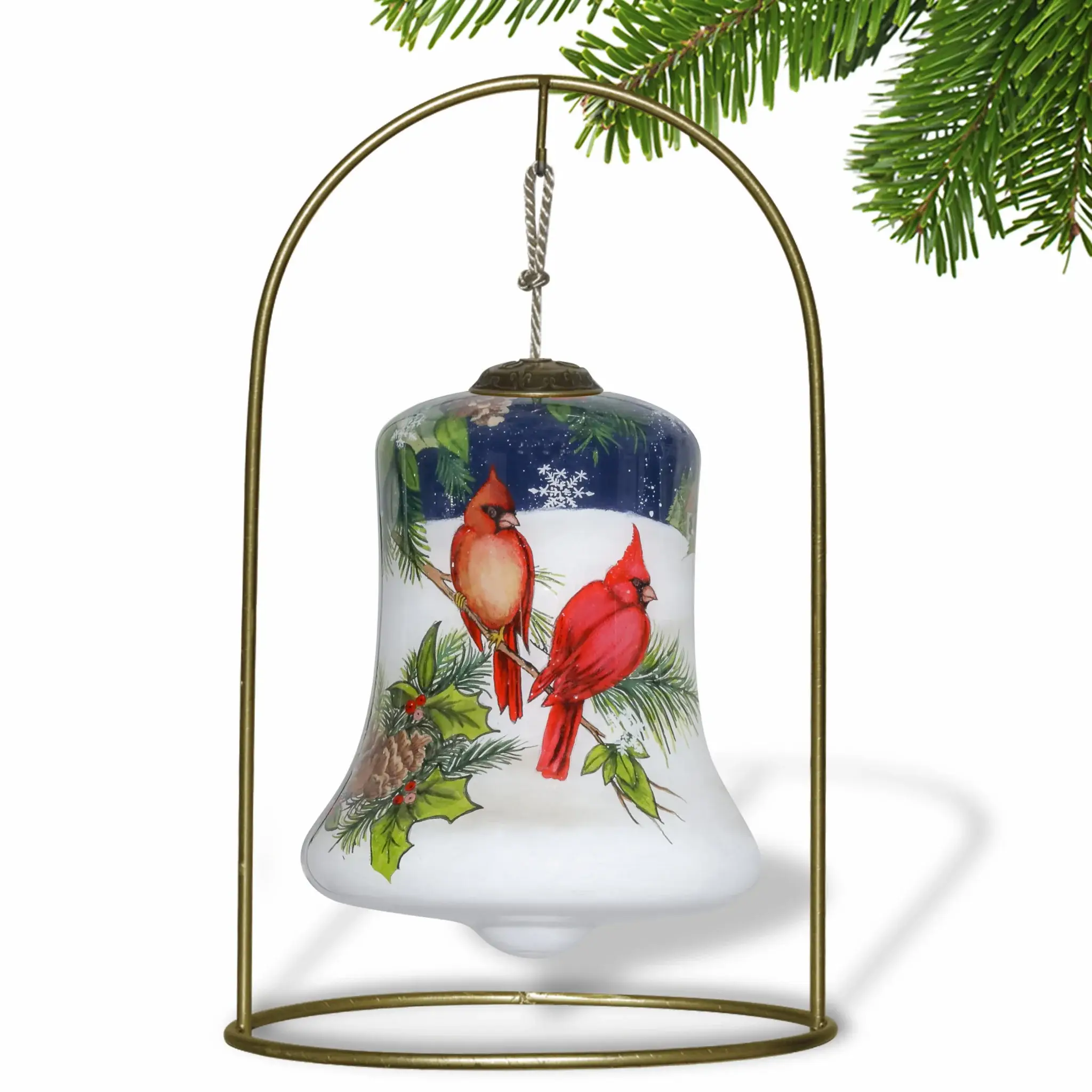 Dual Cardinals Hand Painted Mouth Blown Glass Ornament - Image 2