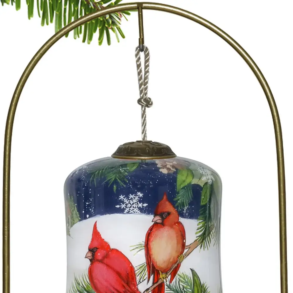 Dual Cardinals Hand Painted Mouth Blown Glass Ornament - Image 3
