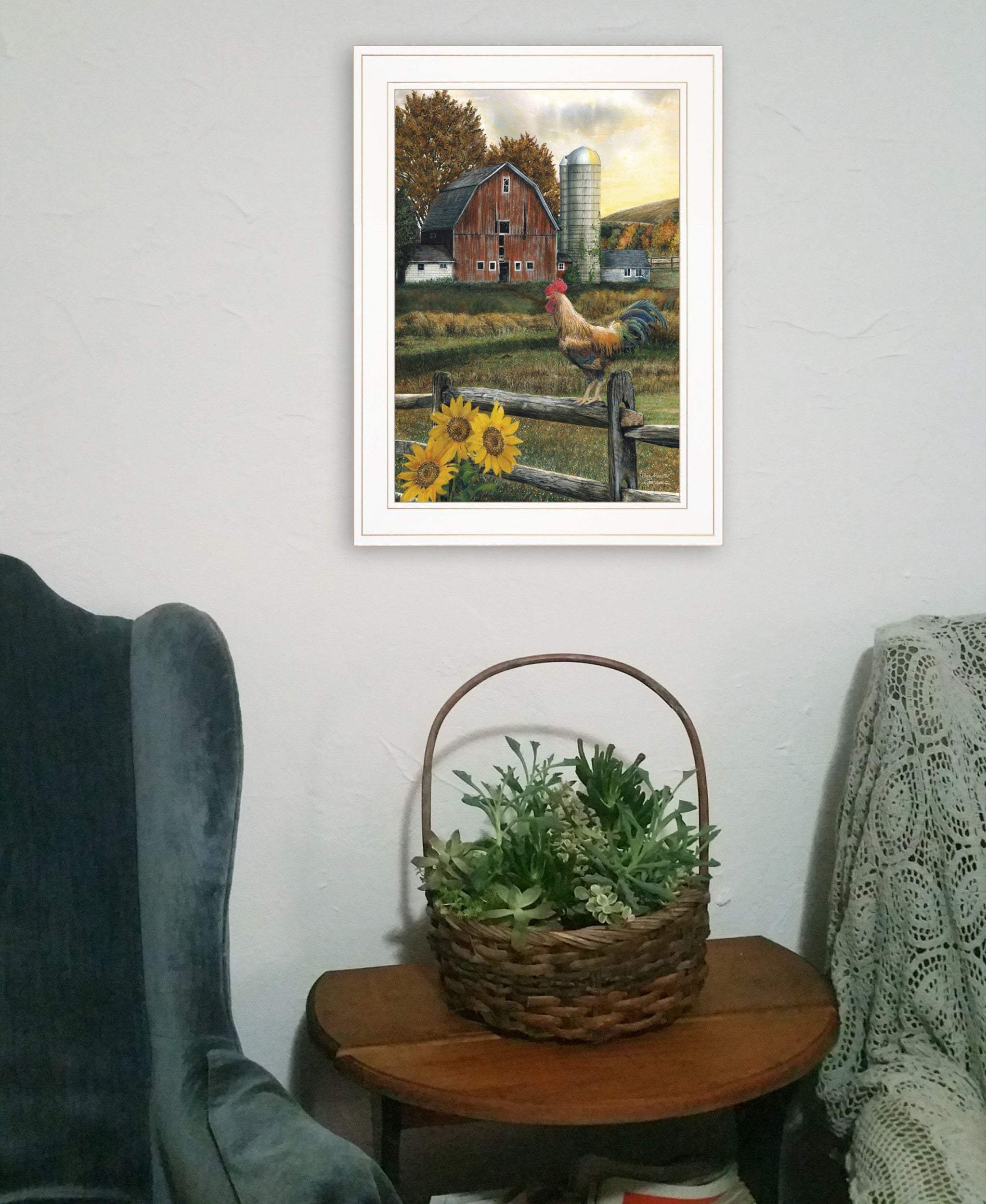 Early Rooster 2 White Framed Print Wall Art - Image 5