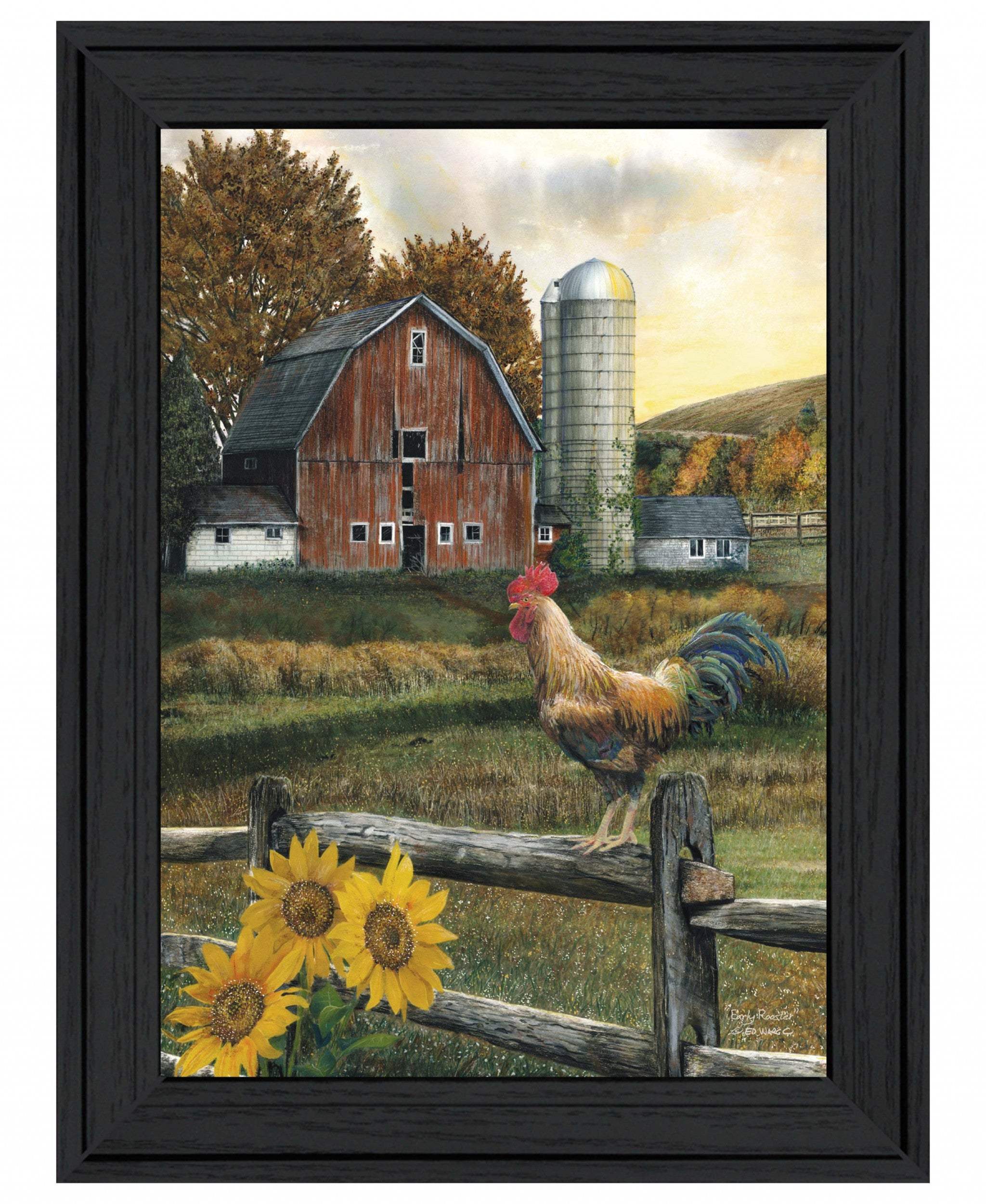 Early Rooster 3 Black Framed Print Wall Art - Image 2
