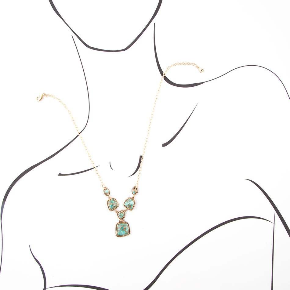 Earth and Sky Blue Turquoise Golden Necklace - Image 4