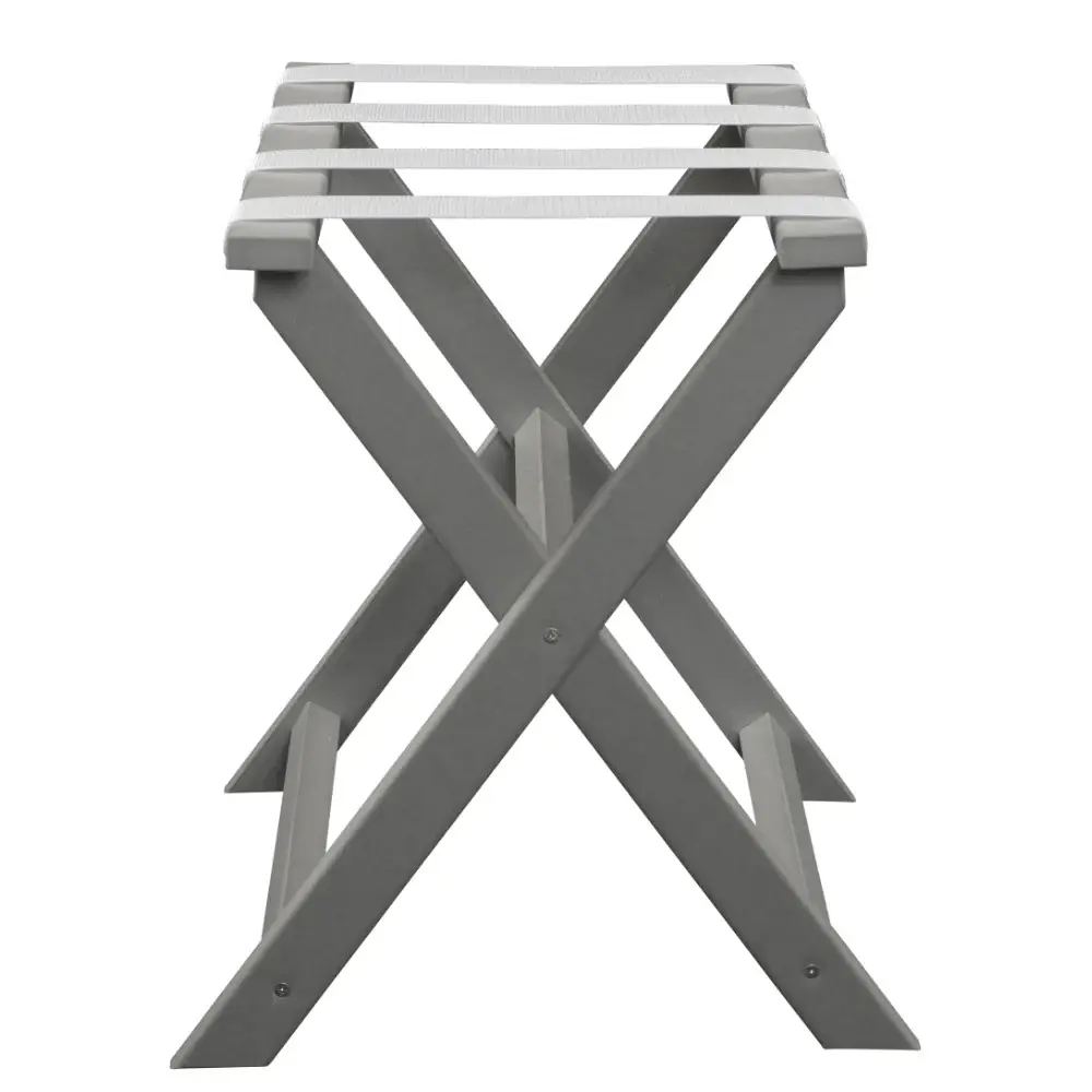 Earth Friendly Light Gray Folding Luggage Rack With White Straps - Image 2