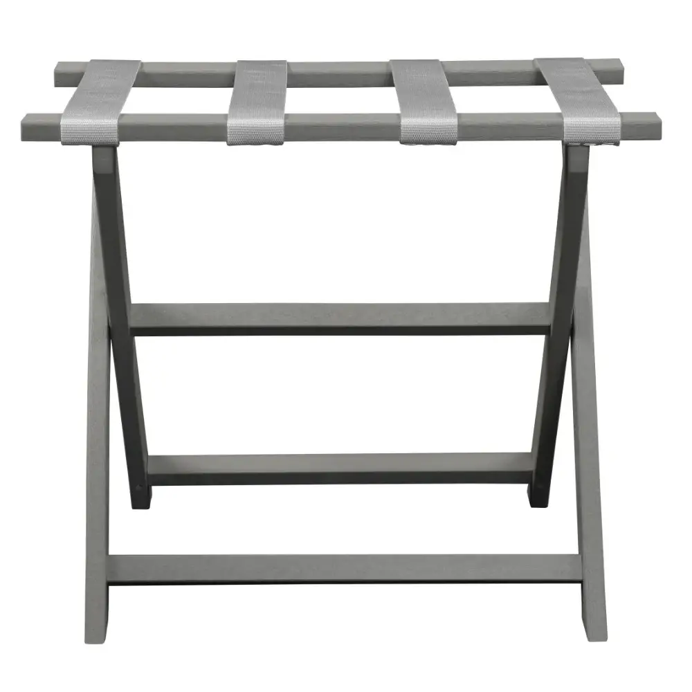 Earth Friendly Light Gray Folding Luggage Rack With White Straps - Image 3