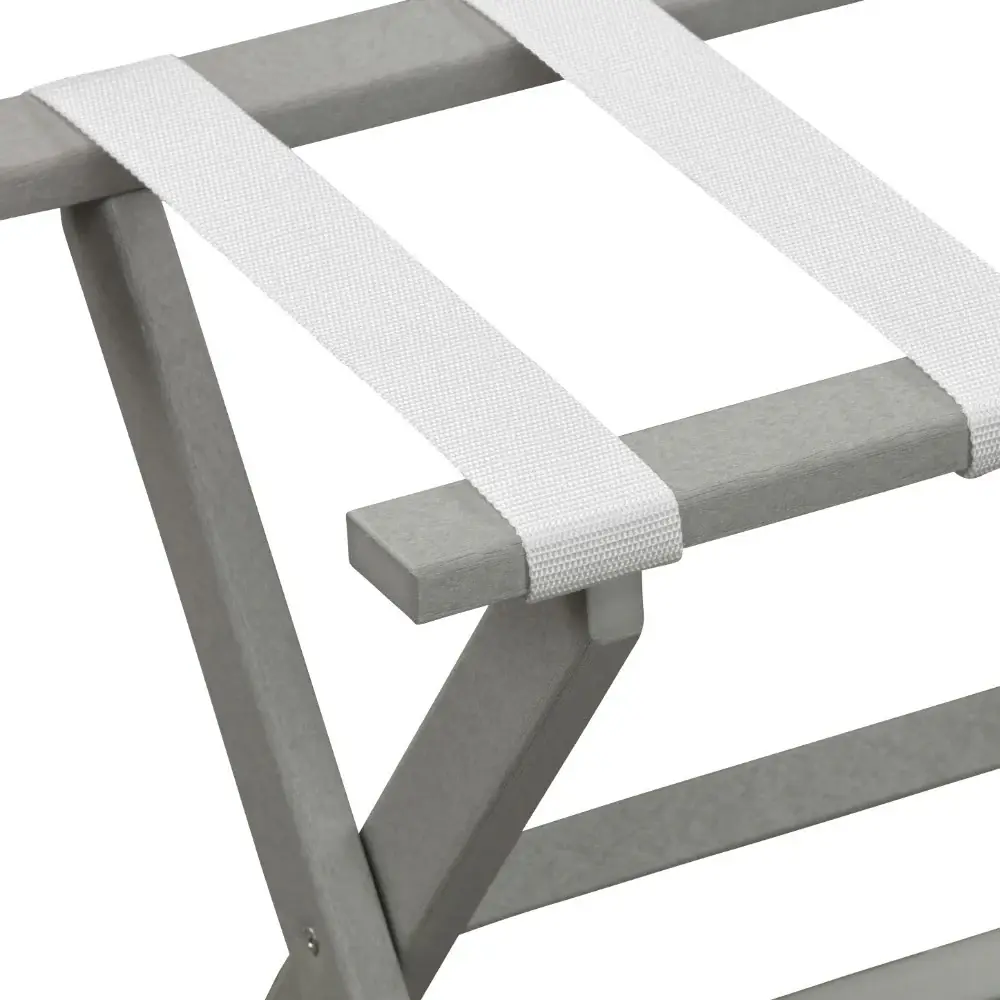 Earth Friendly Light Gray Folding Luggage Rack With White Straps - Image 4