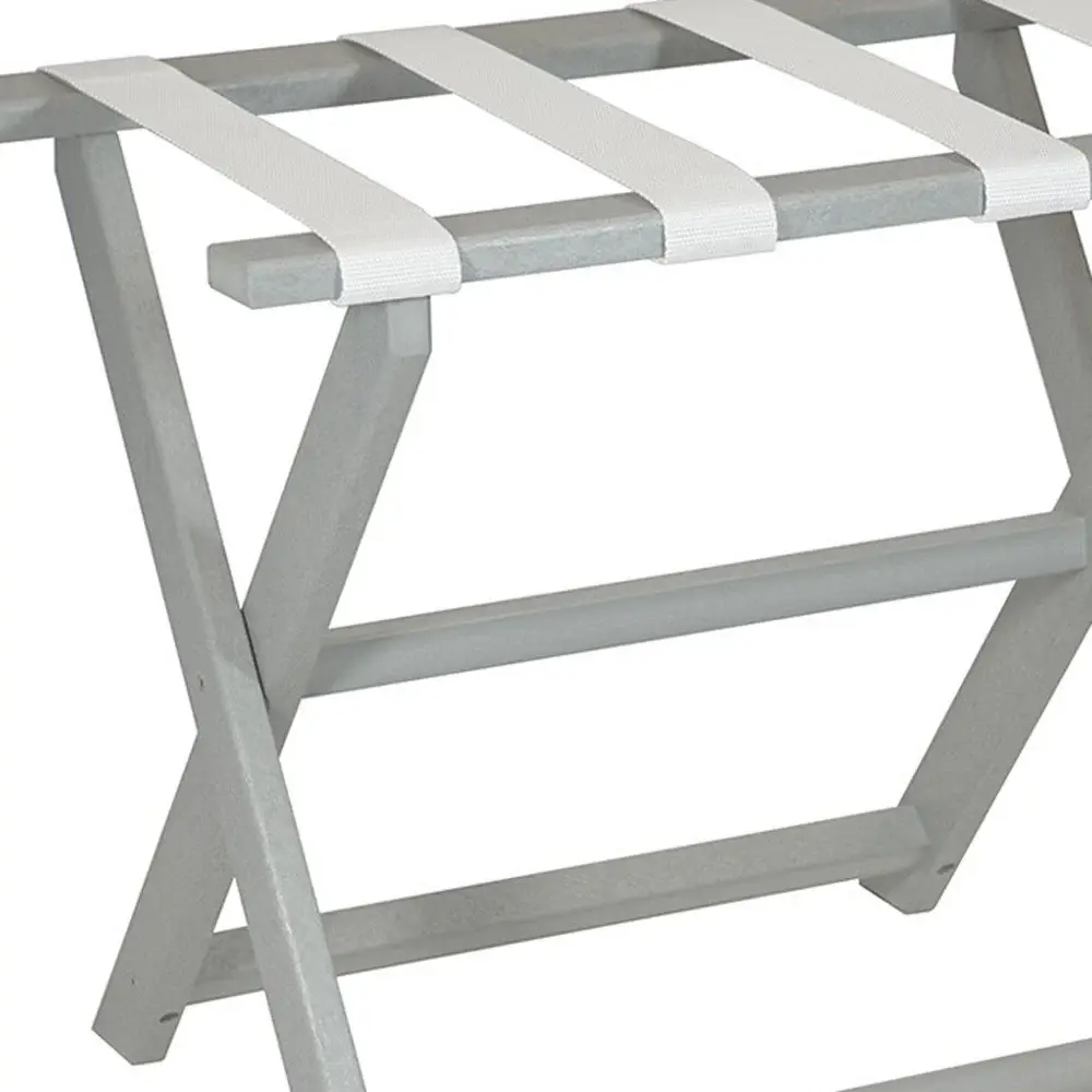 Earth Friendly Light Gray Folding Luggage Rack With White Straps - Image 5
