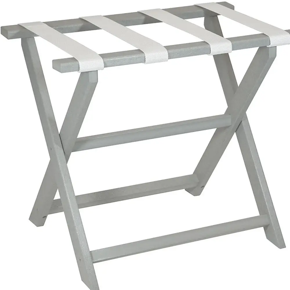 Earth Friendly Light Gray Folding Luggage Rack With White Straps - Image 6