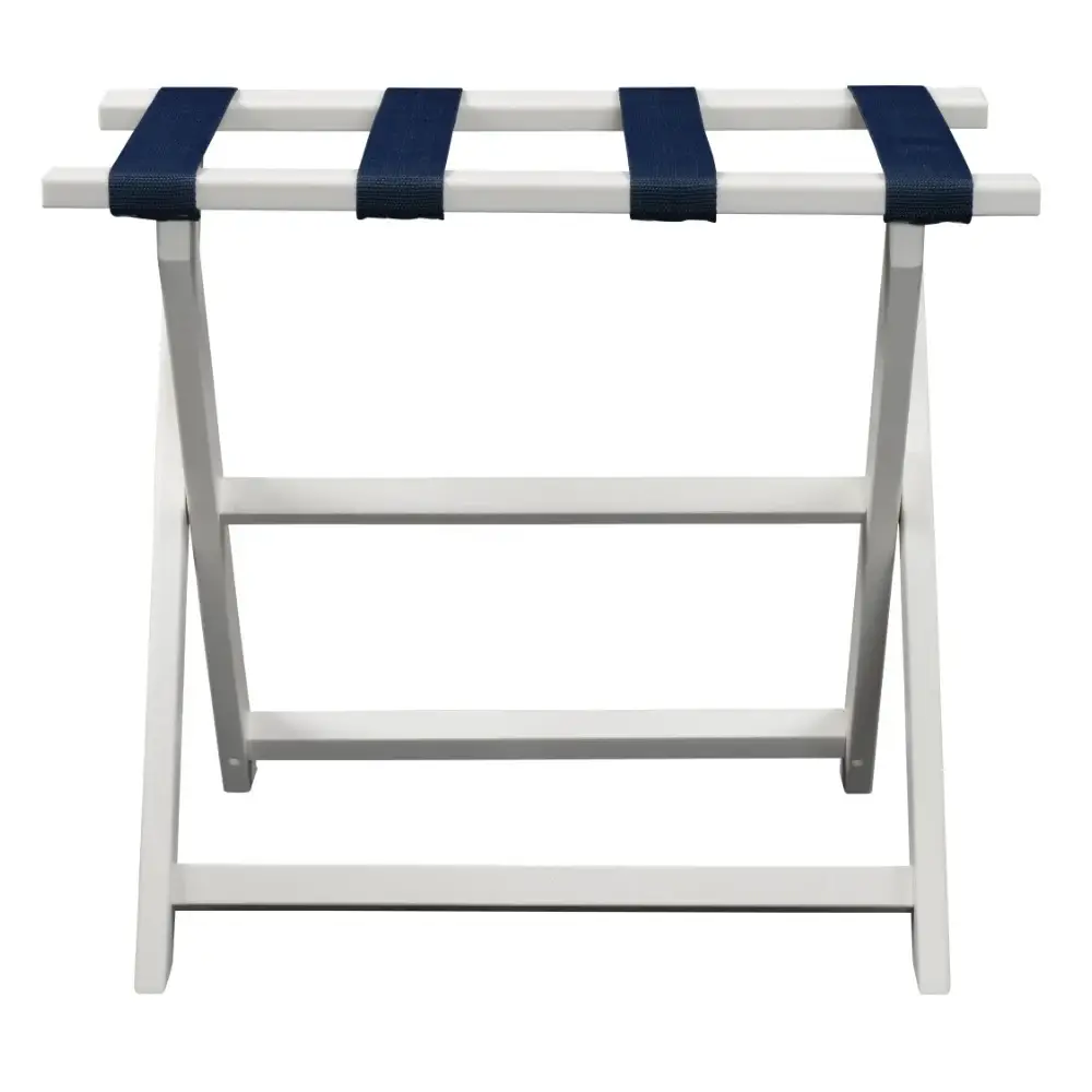 Earth Friendly White Folding Luggage Rack With Navy Straps - Image 3